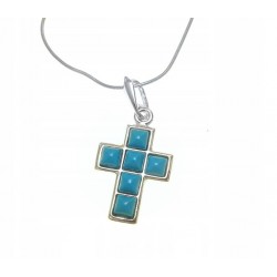 Srebrny wisiorek krzyżyk z turkusem