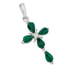 Srebrny krzyżyk z malachitem na łańcuszku