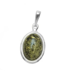 Srebrny wisiorek owalny z bursztynem + łańcuszek