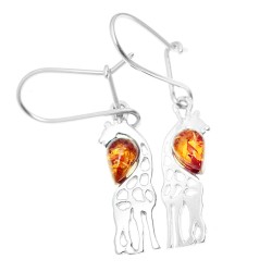 ŻYRAFY srebrne kolczyki z bursztynem